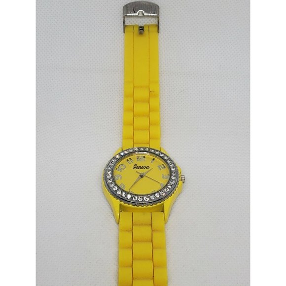 Geneva Faux Diamond Silicone Band Yellow Stainless Steel Back Rare Watch main image 11